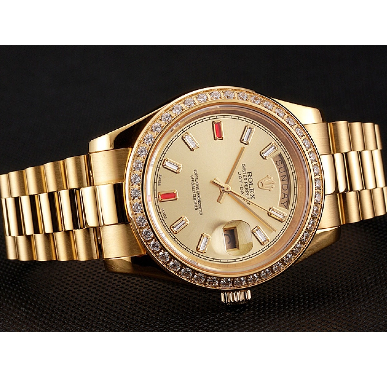 MiroTime 0812 Swiss Rolex Day-Date Diamonds And Rubies Champagne Dial Gold Bracelet 1454100